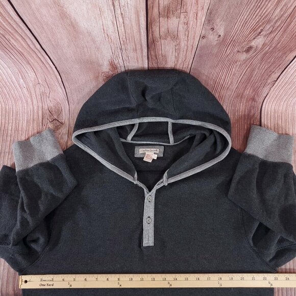 Carbon 2 Cobalt Mens Size Large Gray Thermal Henley Hoodie Sweatshirt Cotton - Picture 9 of 10